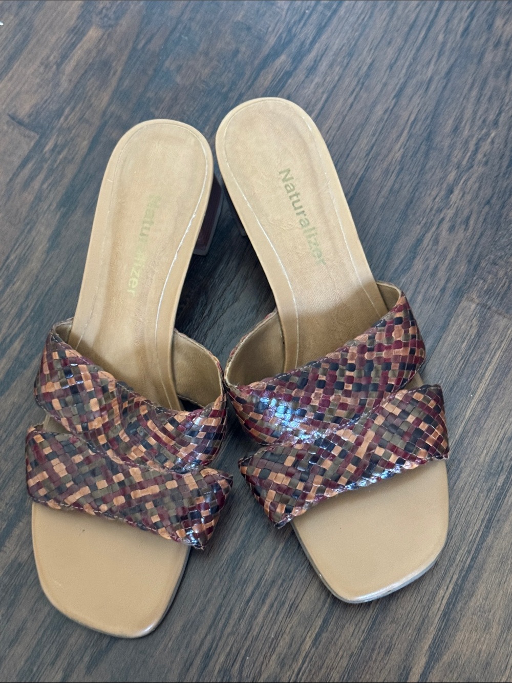 Naturalizer Brown Multi Woven Slide Heeled Mules